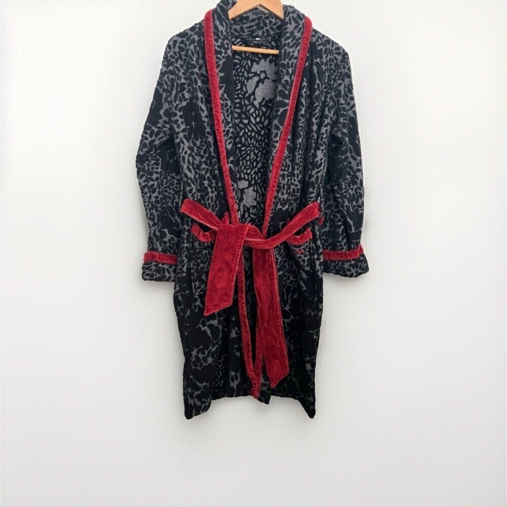 Sonia Rykiel Maison Women’s Black & Red Velvet Jacquard Robe Goth Vamp Floral S